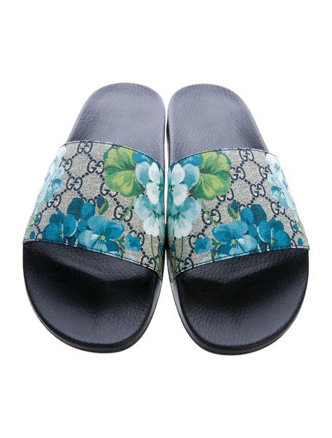 gucci slides blue bloom|gucci floral slides size 8.